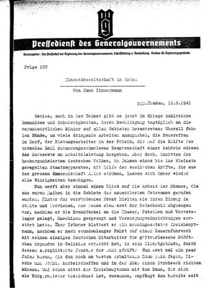 Pressedienst des Generalgouvernements / Pressechef der Regierung des Generalgouvernements vom 19.09.1941