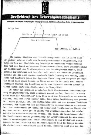 Pressedienst des Generalgouvernements / Pressechef der Regierung des Generalgouvernements vom 23.09.1941