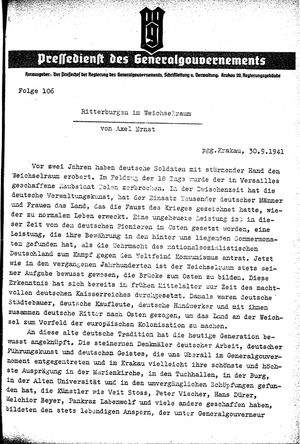 Pressedienst des Generalgouvernements / Pressechef der Regierung des Generalgouvernements vom 30.09.1941
