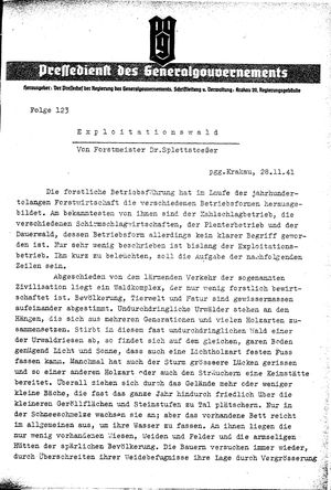 Pressedienst des Generalgouvernements / Pressechef der Regierung des Generalgouvernements vom 28.11.1941
