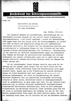 Pressedienst des Generalgouvernements / Pressechef der Regierung des Generalgouvernements vom 16.12.1941
