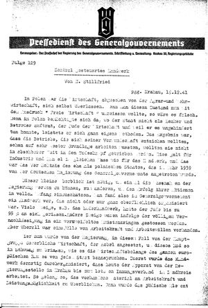 Pressedienst des Generalgouvernements / Pressechef der Regierung des Generalgouvernements vom 19.12.1941
