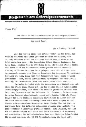 Pressedienst des Generalgouvernements / Pressechef der Regierung des Generalgouvernements vom 23.01.1942