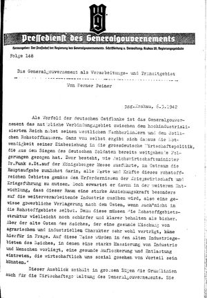 Pressedienst des Generalgouvernements / Pressechef der Regierung des Generalgouvernements vom 06.03.1942