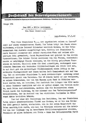 Pressedienst des Generalgouvernements / Pressechef der Regierung des Generalgouvernements vom 17.03.1942