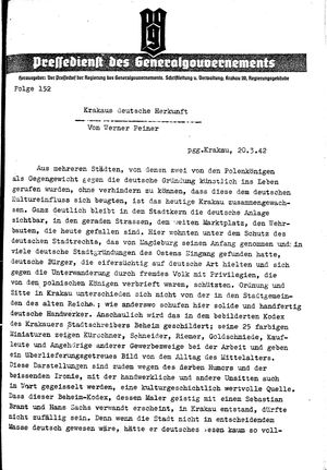 Pressedienst des Generalgouvernements / Pressechef der Regierung des Generalgouvernements vom 20.03.1942