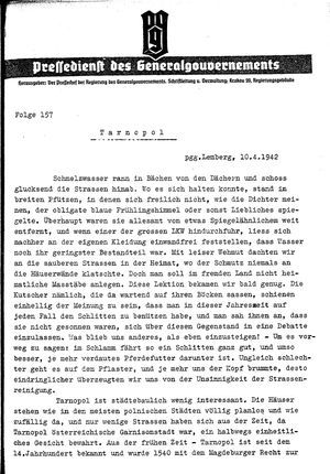 Pressedienst des Generalgouvernements / Pressechef der Regierung des Generalgouvernements vom 10.04.1942