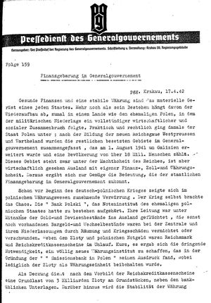 Pressedienst des Generalgouvernements / Pressechef der Regierung des Generalgouvernements vom 17.04.1942