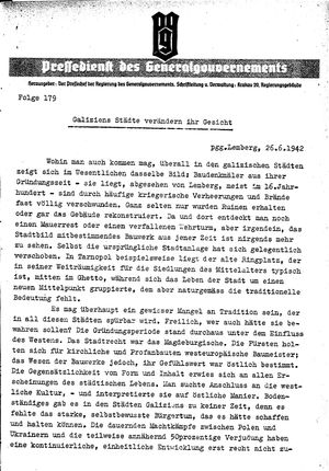 Pressedienst des Generalgouvernements / Pressechef der Regierung des Generalgouvernements vom 26.06.1942