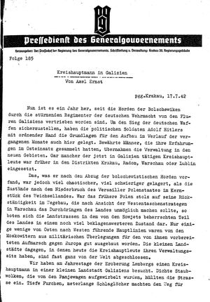 Pressedienst des Generalgouvernements / Pressechef der Regierung des Generalgouvernements vom 17.07.1942