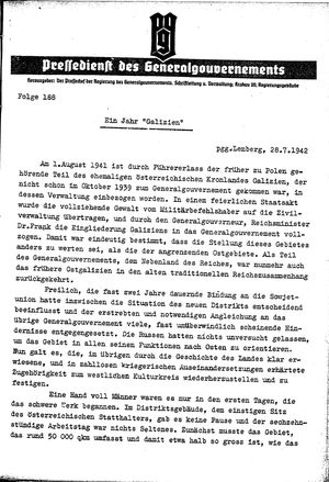 Pressedienst des Generalgouvernements / Pressechef der Regierung des Generalgouvernements vom 28.07.1942