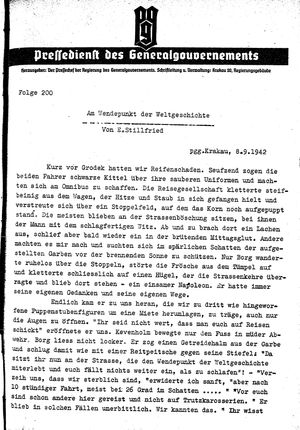 Pressedienst des Generalgouvernements / Pressechef der Regierung des Generalgouvernements vom 08.09.1942