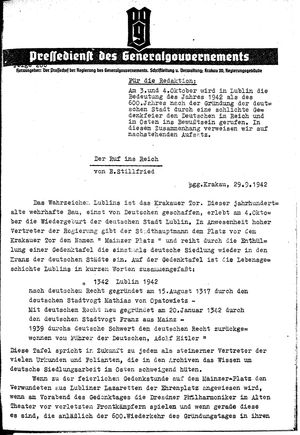 Pressedienst des Generalgouvernements / Pressechef der Regierung des Generalgouvernements on Sep 29, 1942