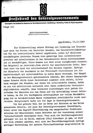 Pressedienst des Generalgouvernements / Pressechef der Regierung des Generalgouvernements vom 13.10.1942