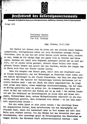 Pressedienst des Generalgouvernements / Pressechef der Regierung des Generalgouvernements on Nov 3, 1942