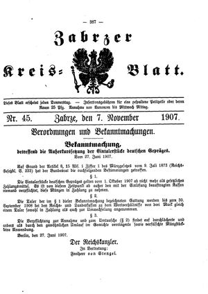 Zabrzer Kreis-Blatt vom 07.11.1907
