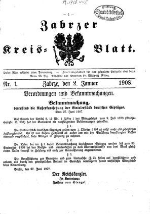 Zabrzer Kreis-Blatt vom 02.01.1908
