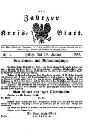 Zabrzer Kreis-Blatt on Jan 16, 1908