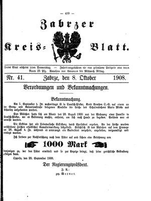 Zabrzer Kreis-Blatt vom 08.10.1908