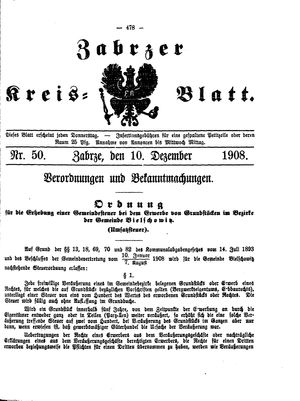 Zabrzer Kreis-Blatt vom 10.12.1908
