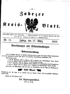 Zabrzer Kreis-Blatt on Mar 17, 1910