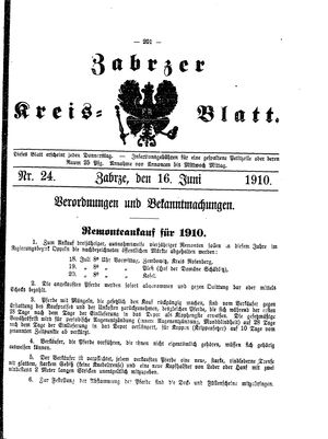 Zabrzer Kreis-Blatt vom 16.06.1910