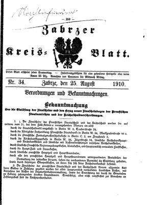 Zabrzer Kreis-Blatt vom 25.08.1910