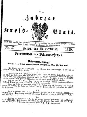 Zabrzer Kreis-Blatt vom 15.09.1910
