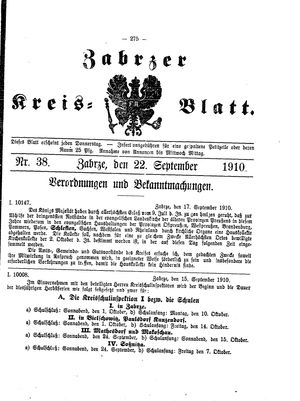 Zabrzer Kreis-Blatt vom 22.09.1910