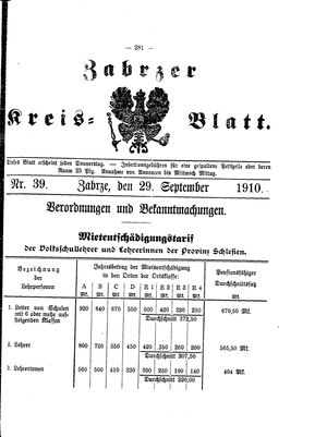 Zabrzer Kreis-Blatt vom 29.09.1910