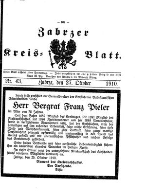 Zabrzer Kreis-Blatt vom 27.10.1910