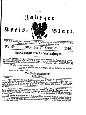 Zabrzer Kreis-Blatt on Nov 17, 1910