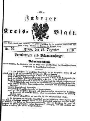 Zabrzer Kreis-Blatt vom 29.12.1910