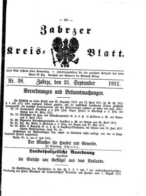 Zabrzer Kreis-Blatt vom 21.09.1911