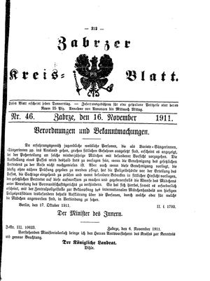 Zabrzer Kreis-Blatt on Nov 16, 1911
