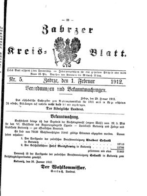 Zabrzer Kreis-Blatt on Feb 1, 1912