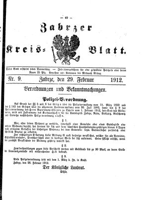Zabrzer Kreis-Blatt vom 29.02.1912