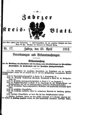 Zabrzer Kreis-Blatt on Apr 25, 1912