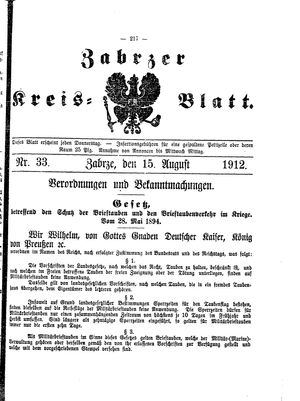Zabrzer Kreis-Blatt vom 15.08.1912