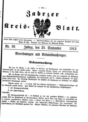 Zabrzer Kreis-Blatt vom 25.09.1913
