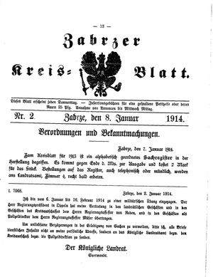 Zabrzer Kreis-Blatt on Jan 8, 1914