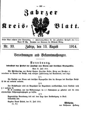 Zabrzer Kreis-Blatt vom 13.08.1914