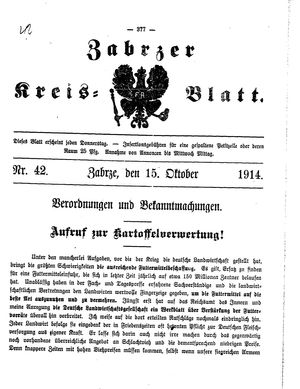 Zabrzer Kreis-Blatt vom 15.10.1914