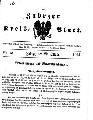 Zabrzer Kreis-Blatt vom 22.10.1914