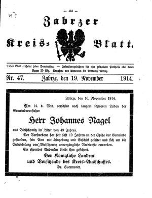 Zabrzer Kreis-Blatt vom 19.11.1914