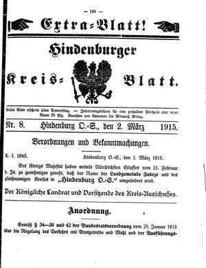 Zabrzer (Hindenburger) Kreisblatt on Mar 2, 1915