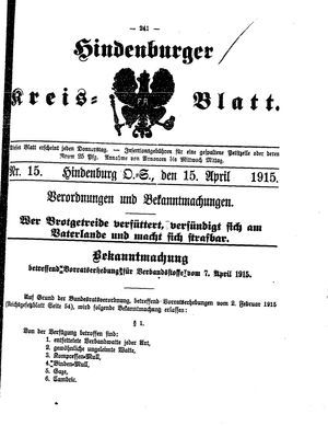Zabrzer (Hindenburger) Kreisblatt vom 15.04.1915