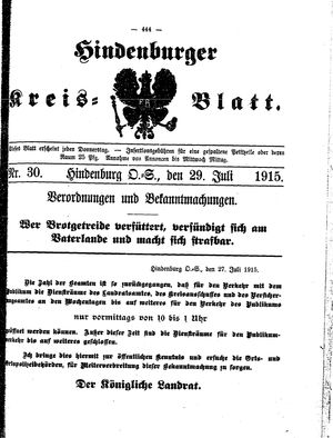 Zabrzer (Hindenburger) Kreisblatt on Jul 29, 1915