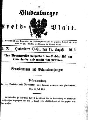 Zabrzer (Hindenburger) Kreisblatt on Aug 19, 1915