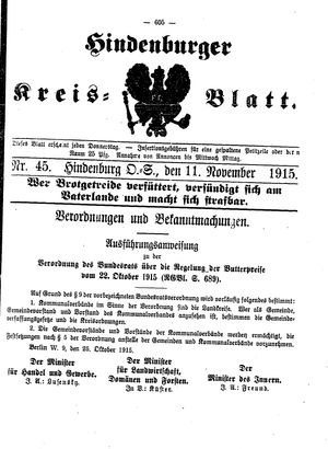 Zabrzer (Hindenburger) Kreisblatt vom 11.11.1915